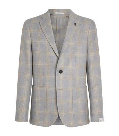 Pal Zileri Wool-linen Check Blazer In Gray