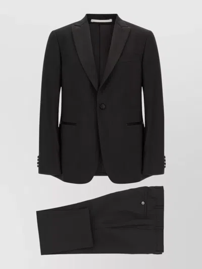 Pal Zileri Wool Satin Tailored Formal Mid Rise Pants In Black