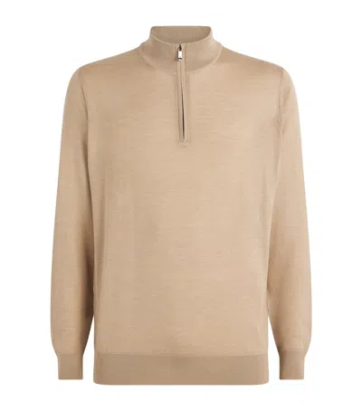 Pal Zileri Wool-silk Quarter-zip Sweater In Brown