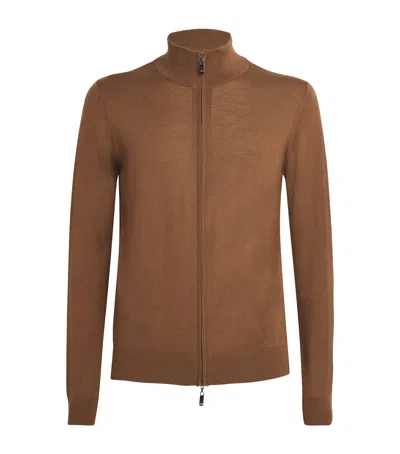 Pal Zileri Wool Zip-up Cardigan In Brown