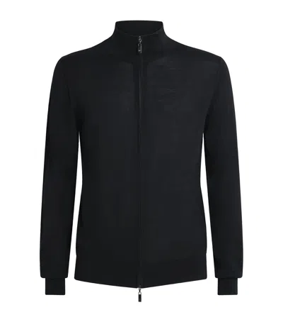 Pal Zileri Wool Zip-up Cardigan In Black
