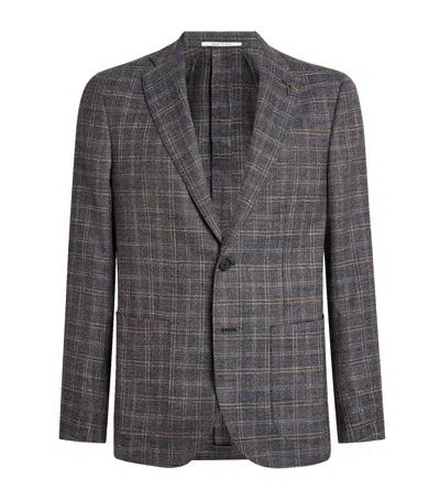 Pal Zileri Wool-blend Check Brera Blazer In Gray