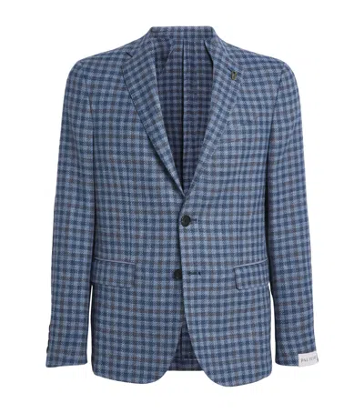 Pal Zileri Wool-linen Check Brera Blazer In Blue