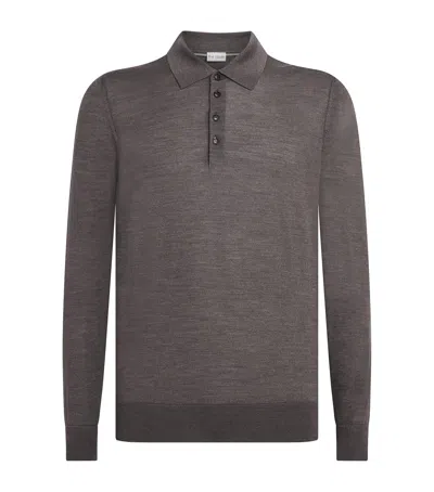 Pal Zileri Wool-silk Long-sleeved Polo Shirt In Gray