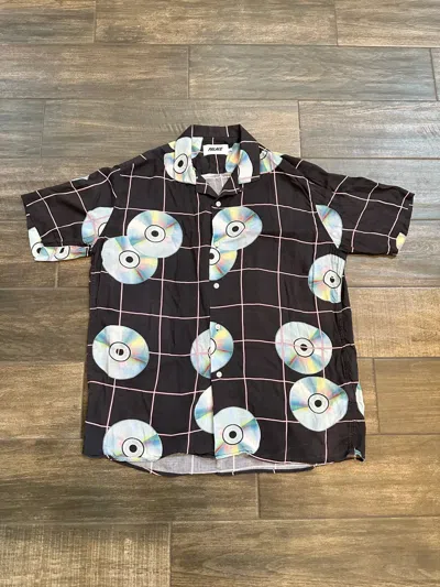 Pre-owned Palace Cd Disc Button Up Short Sleeve Rayon Shirt In Black