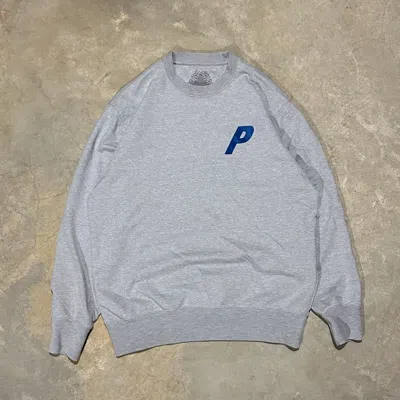 Pre-owned Palace Flocka P Crewneck Sweatshirt Grey/blue Fw17 In Gray