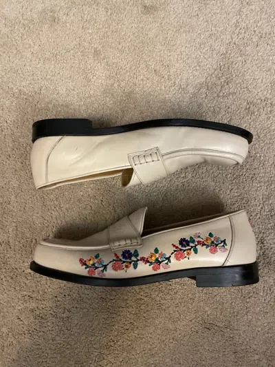 Pre-owned Palace Floral Stitch Loafers In White