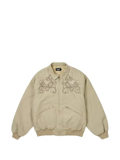 Palace Floral-embroidered Canvas Bomber Jacket In Neutral