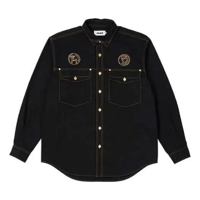 Palace Funny Logo Stand Collar Long Sleeves Shirt Unisex Black