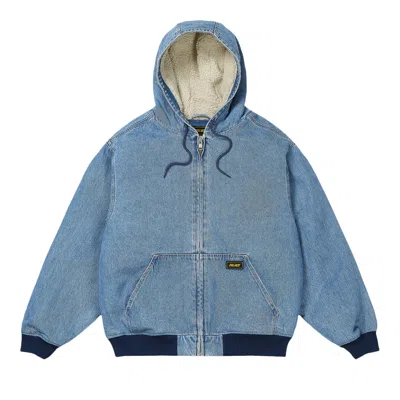 Pre-owned Palace Hooded Sherp Jacket 'distressed Light Stone Wash' | Blue | Men's Size L