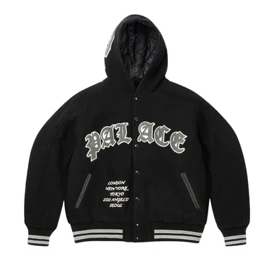 Pre-owned Palace Hooded Varsity Jacket 'black'