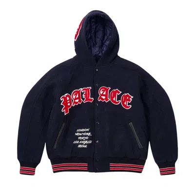 Pre-owned Palace Hooded Varsity Jacket 'navy'