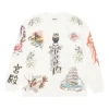 Palace Inky Long Sleeve White Chinese Character Pattern Round Neck
