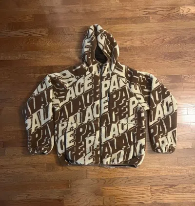Pre-owned Palace Jacquard Fleece Hooded Jacket Brown Xl