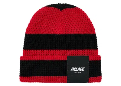Pre-owned Palace London Waffle Beanie In Red/black