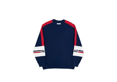 Pre-owned Palace Men's  320 Crew In Navy Blue/red/white