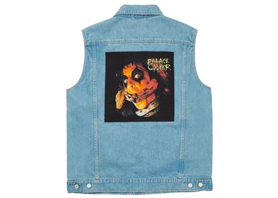 Pre-owned Palace Men's  Alice Cooper Denim Vest In Stone Wash In Gray