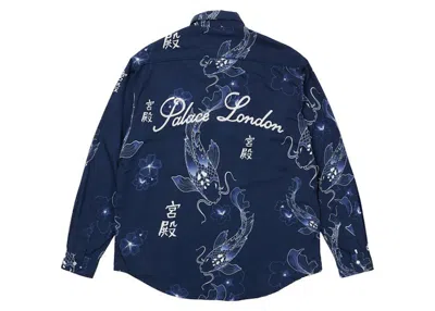 Pre-owned Palace Men's  Carp Shirt In Navy Blue/white In Multi
