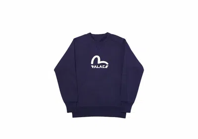 Pre-owned Palace Men's  Evisu Reversible Crew In Navy Blue