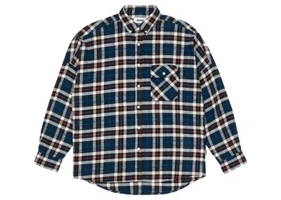 Pre-owned Palace Men's  Flannel Drop Shoulder Shirt In Navy Blue