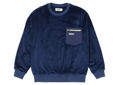 Pre-owned Palace Men's  Fleece Pocket Drop Shoulder Crew In Blue