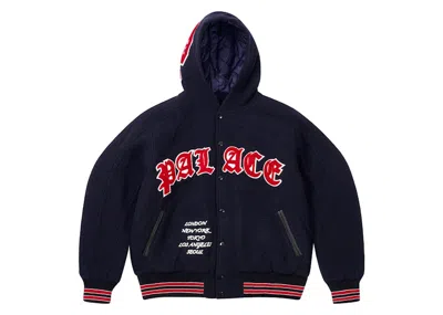 Pre-owned Palace Men's  Hooded Varsity Jacket In Navy Blue