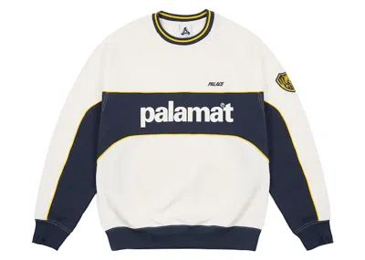 Pre-owned Palace Men's  Palamat Crew In White/navy Blue