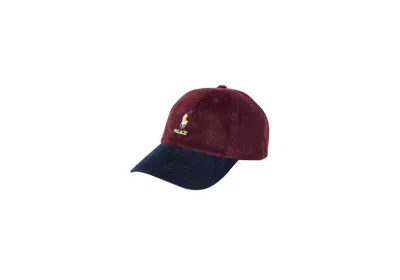 Pre-owned Palace Men's  Ralph Lauren Corduroy Classic Polo Cap In Rich Ruby/aviator Navy Blue In Multi