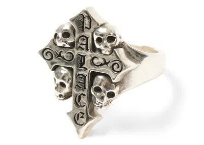 Pre-owned Palace Men's  Tgf Skull Cross Ring In Silver