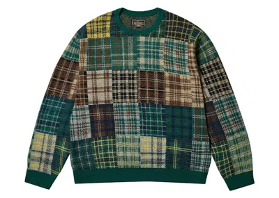 Pre-owned Palace Men's  X Beams Plus Crew Patchwork Jacquard Knit In Green
