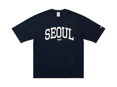 Pre-owned Palace Men's  X Champion Shop Seoul T-shirt In Navy Blue