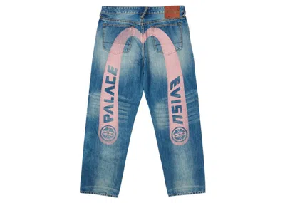 Pre-owned Palace Men's  X Evisu 2008 Classic Daicock Denim Jeans In Indigo Mid Wash In Blue