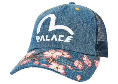 Pre-owned Palace Men's  X Evisu Denim Mesh Trucker Cap In Stone Wash