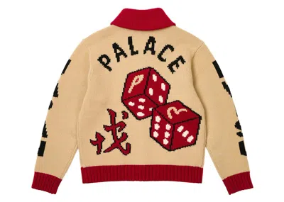 Pre-owned Palace Men's  X Evisu Dice Cowichan Knit In Cream In White