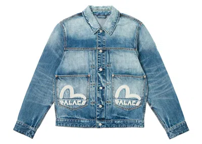 Pre-owned Palace Men's  X Evisu Dice Denim Jacket In Light Wash In Brown