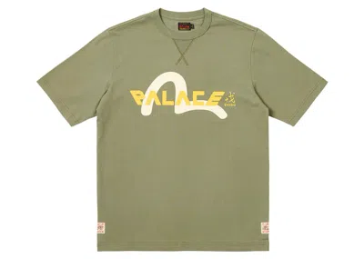Pre-owned Palace Men's  X Evisu Logo T-shirt In Olive In Green