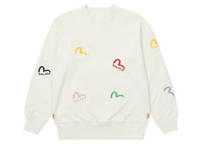 Pre-owned Palace Men's  X Evisu Pocket Crew In Egret