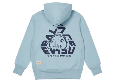 Pre-owned Palace Men's  X Evisu Trigodhead Hoodie In Dusty Blue