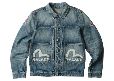 Pre-owned Palace Men's  X Evisu Type One Denim Jacket In Stone Wash