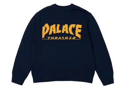 Pre-owned Palace Men's  X Thrasher Knit In Navy Blue