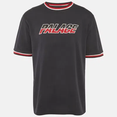 Palace Navy Blue Logo Embroidered Jersey Crew Neck T-shirt In Gray