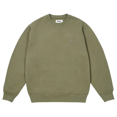 Pre-owned Palace Outline P-3 Crew 'olive' | Green | Men's Size S