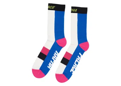 Pre-owned Palace Rapha Merino Socks In White/blue/pink