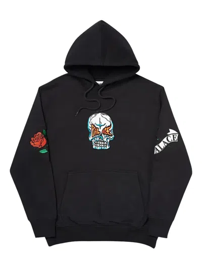 Palace Rose-embroidered Hoodie In Black