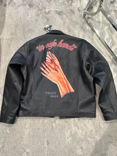 Pre-owned Palace Safe Hands Leather Jacket Ss24 In Black
