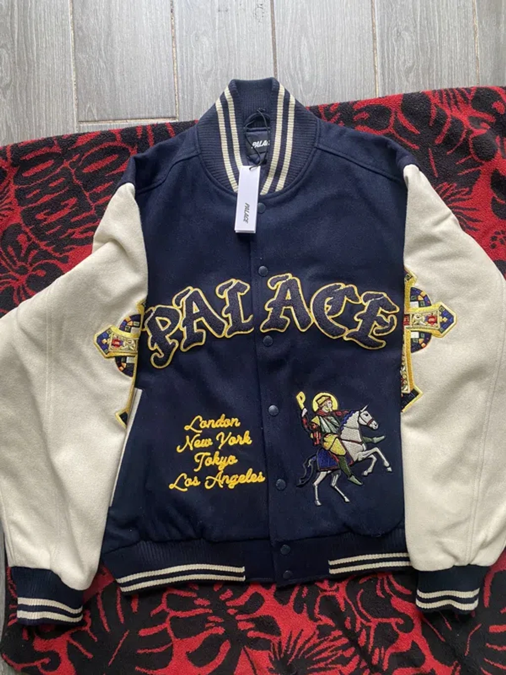 Pre-owned Palace Saints Varsity Jacket Navy Size L | ModeSens