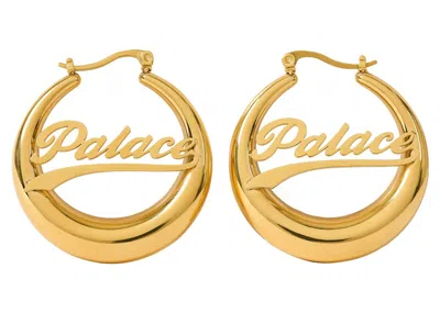 Pre-owned Palace Script Hoop Earrings In Gold