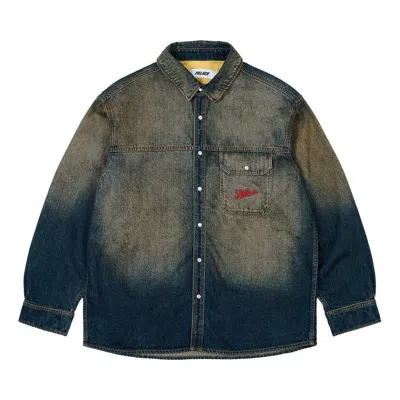 Pre-owned Palace Scripty Denim Shirt 'sand Wash Indigo' | Blue | Men's Size L