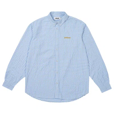 Pre-owned Palace Seersucker Oxford Shirt 'blue Gingham' | Men's Size L
