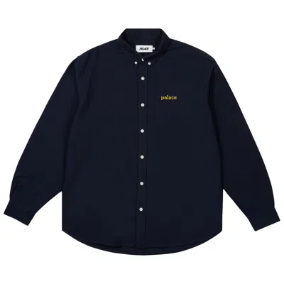 Pre-owned Palace Seersucker Oxford Shirt 'navy' | Blue | Men's Size L